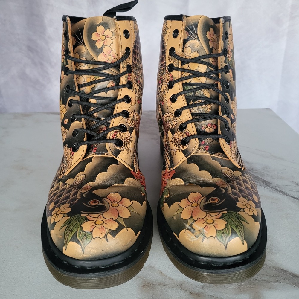 Dr. Martens 1460 x Evisu Japanese Koi Fish Tatoo Sleve Boots Size 12 M - Picture 3 of 16